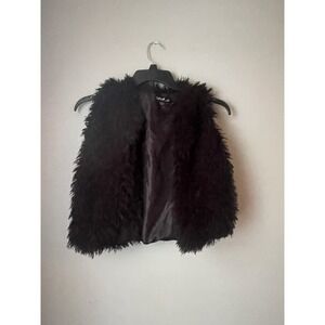 Love By Chesley Black Furry Shaggy Open‎ Front Sweater Vest Womens Size Small